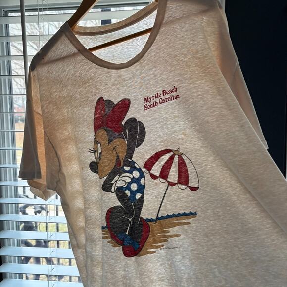 Vintage Paper Thin Distressed Worn Burnout T-Shirt Size XXL Cream Minnie Mouse - Picture 2 of 9
